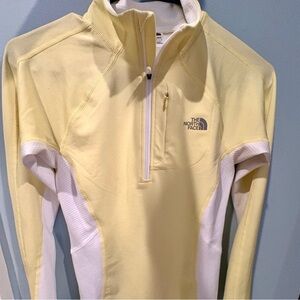 The North Face Light Yellow Pullover with 3/4 zip front. Size XS